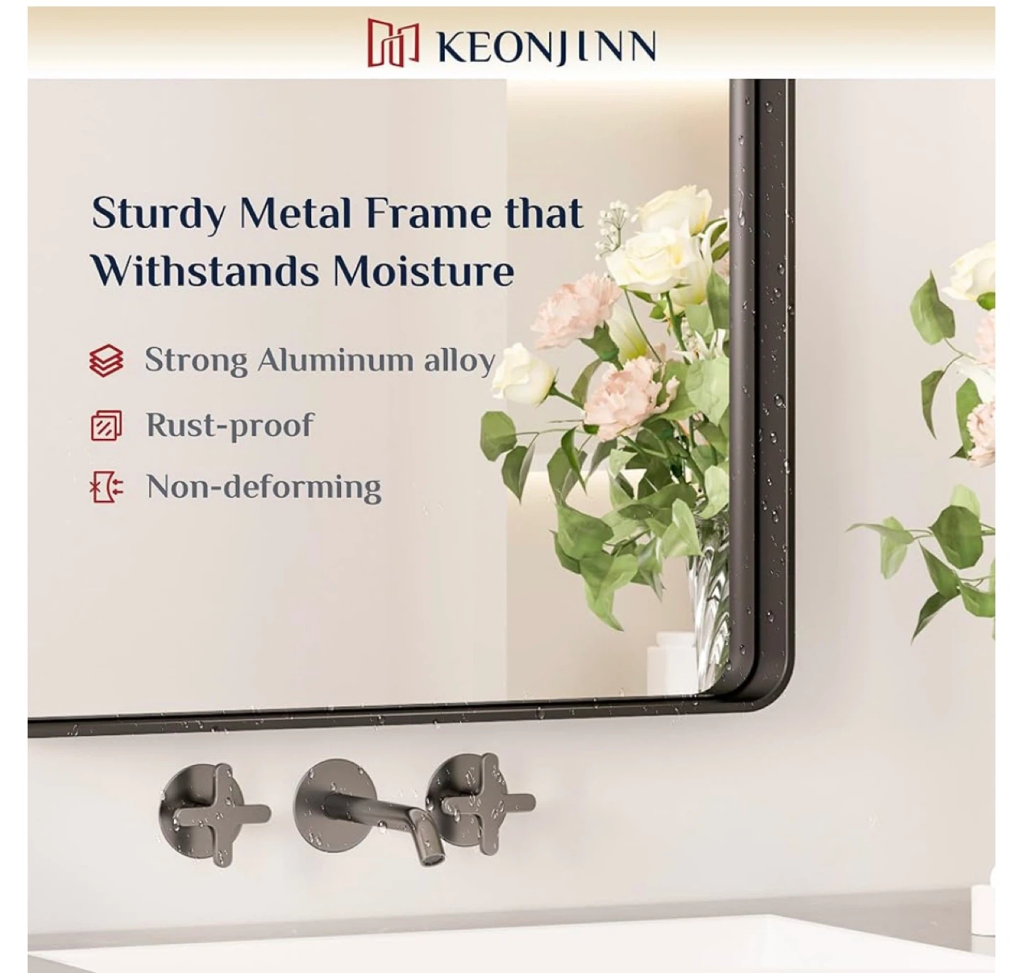 KEONJINN Rectangular Bathroom Mirror - Black Metal Frame - photo 3