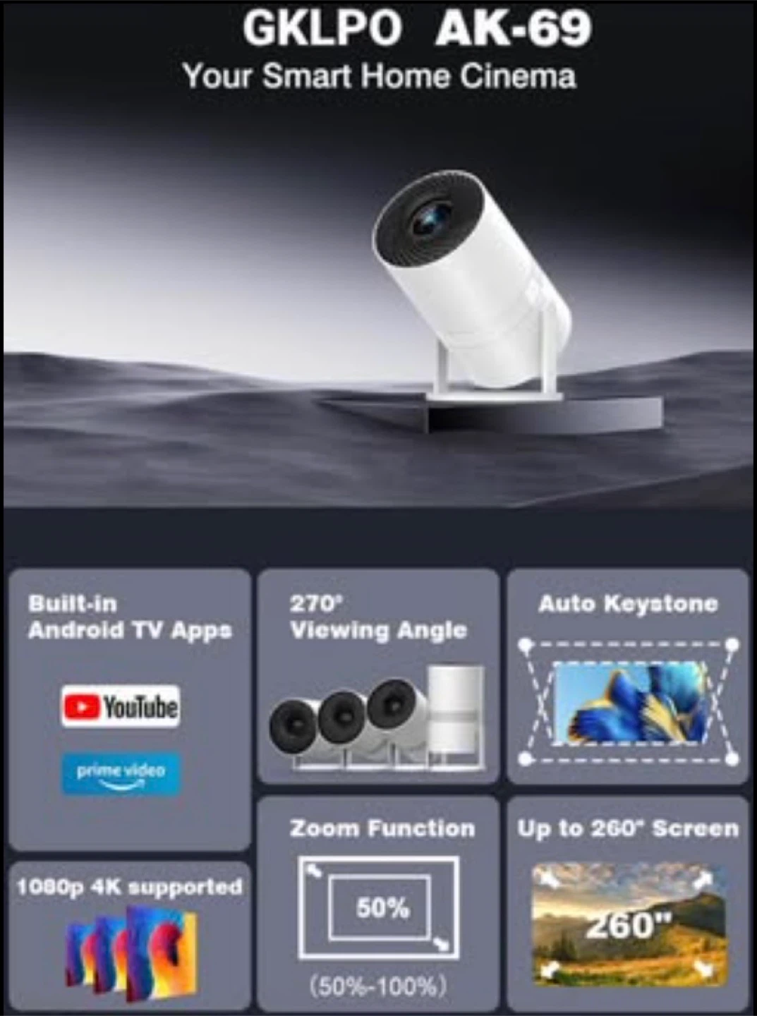 Aurzen Smart Projector with Dolby Audio
