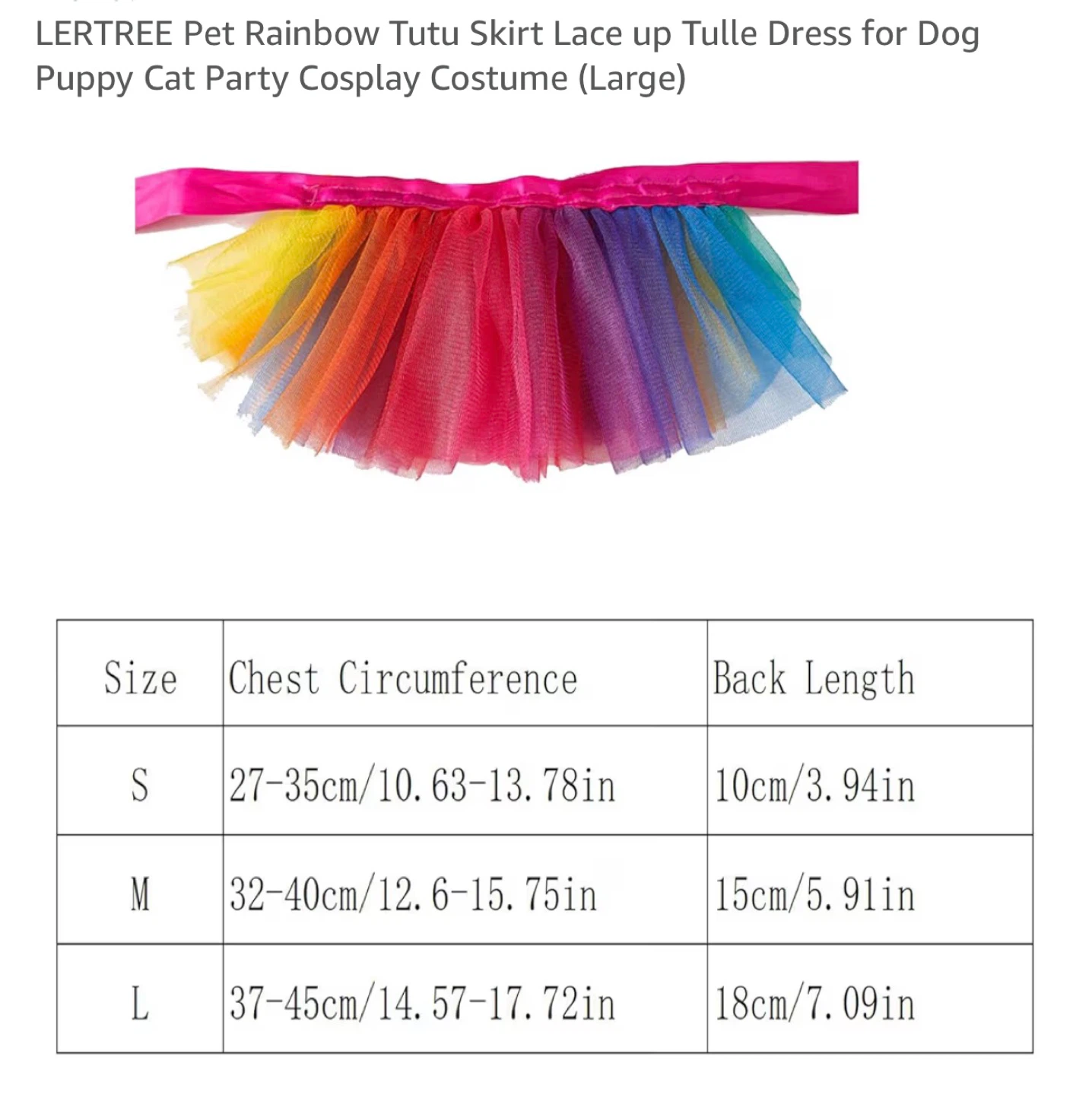 Pet Rainbow Tutu Skirt Large - photo 3