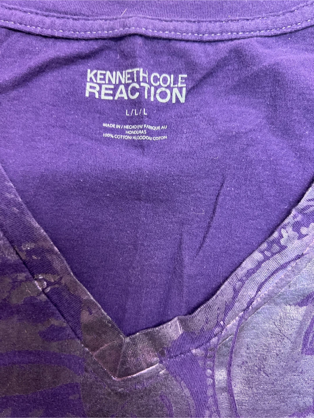 Kenneth Cole Reaction Purple Graphic V-Neck T-Shirt Size L - photo 3