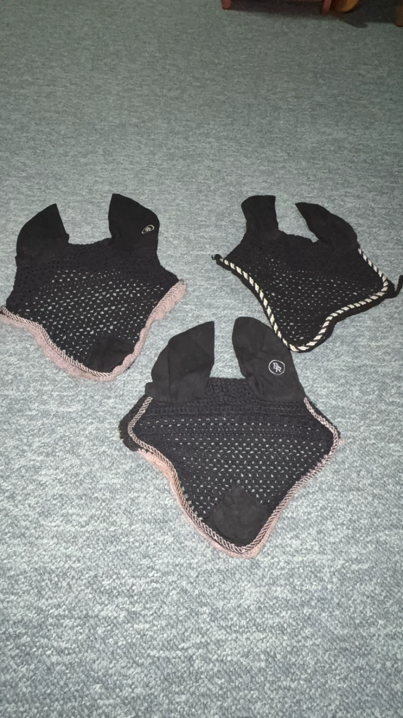 Lot of 3 Black Equestrian Fly Bonnets
