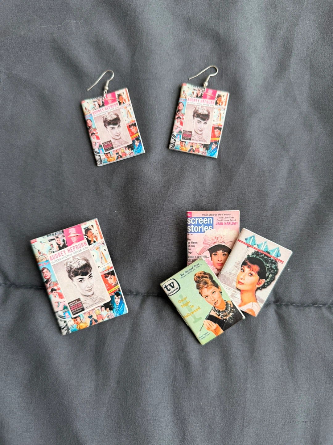 Audrey Hepburn Magazine Cover Earrings& Pins🏆