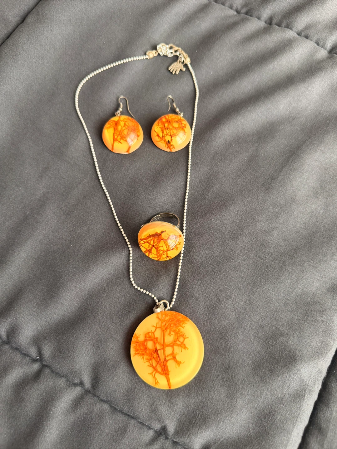 Resin Pendant Necklace, Earrings, and Ring Set🏆