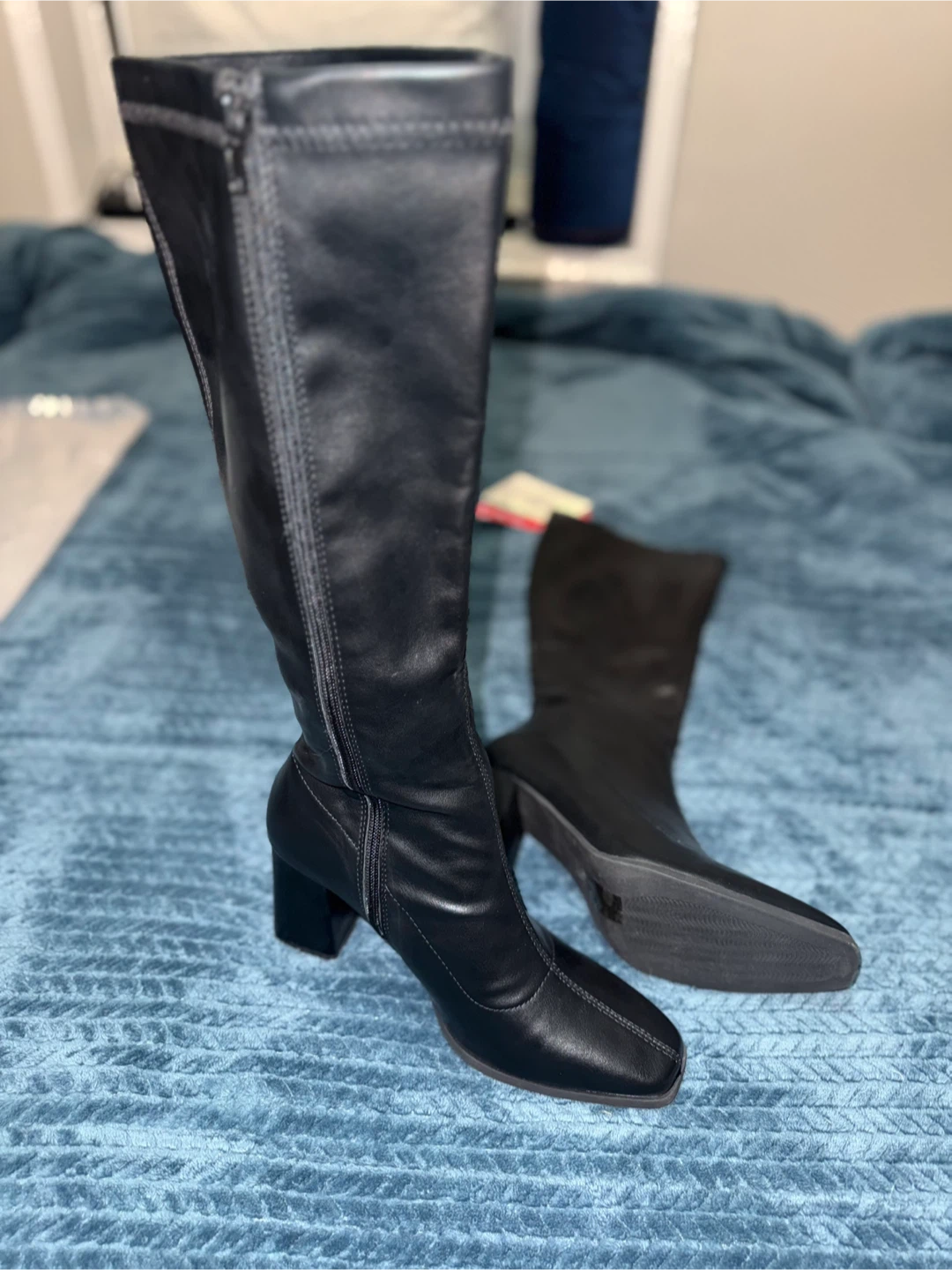 Black Knee-High Block Heel Boots - photo 3