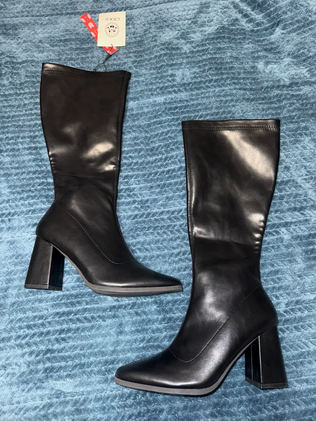 Black Knee-High Block Heel Boots