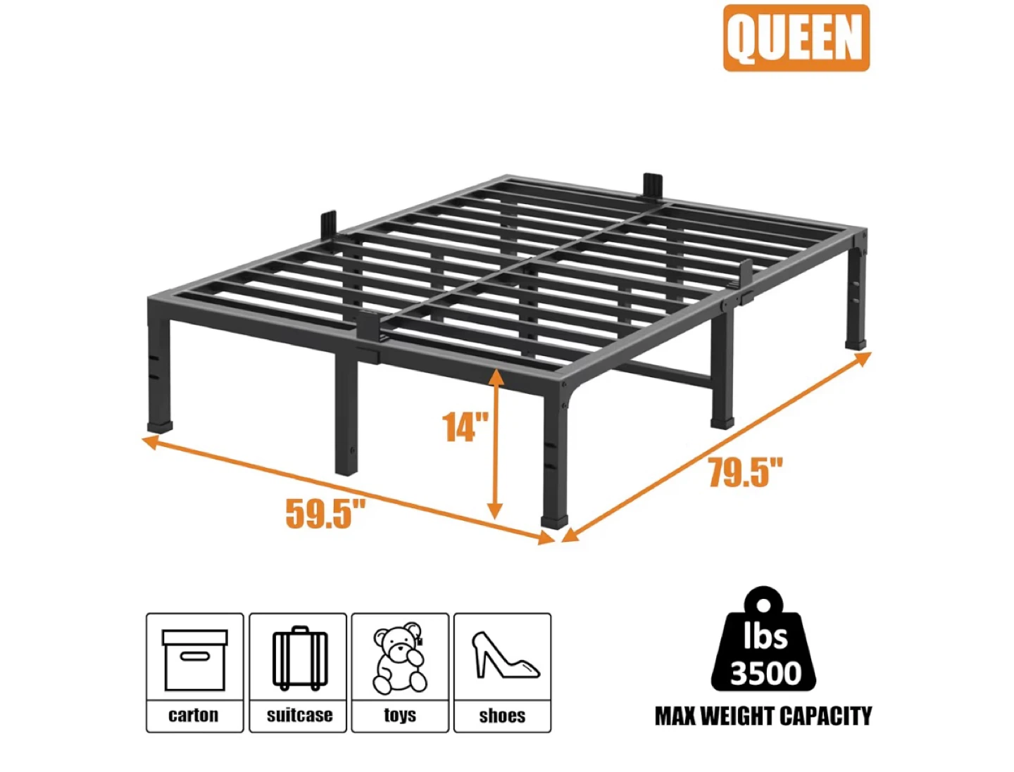 Gray Upholstered Platform Bed Frame with Headboard