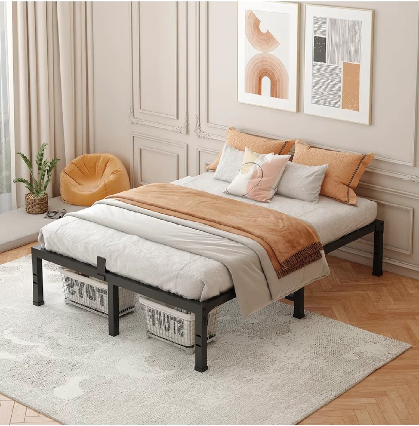Gray Upholstered Platform Bed Frame with Headboard - photo 5