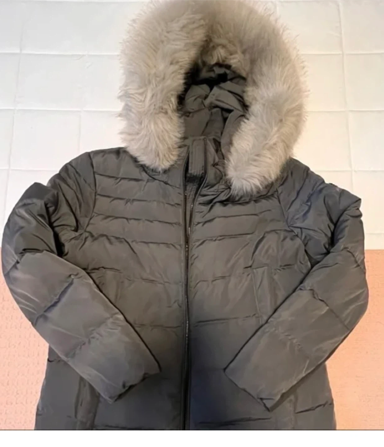 DKNY Women's Puffer Coat with Fur Hood