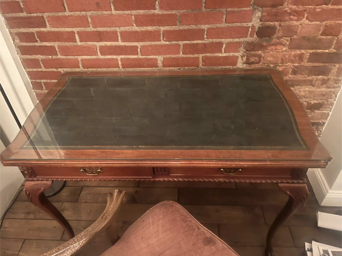 Vintage Wooden Desk with Leather Top