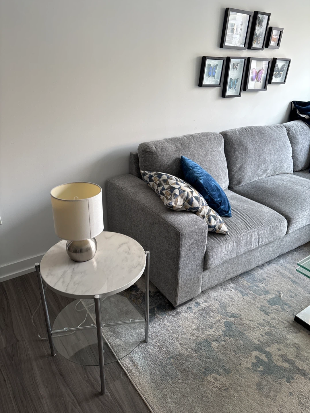 Round Marble Top Side Table with Glass Shelf - photo 2