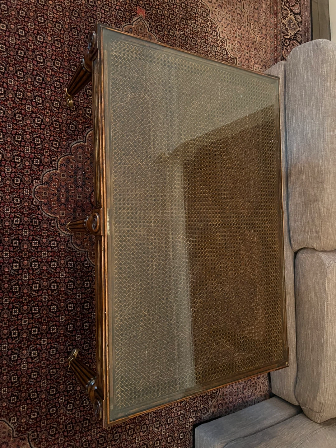 Vintage Glass Top Coffee Table with Wicker Detail - photo 3