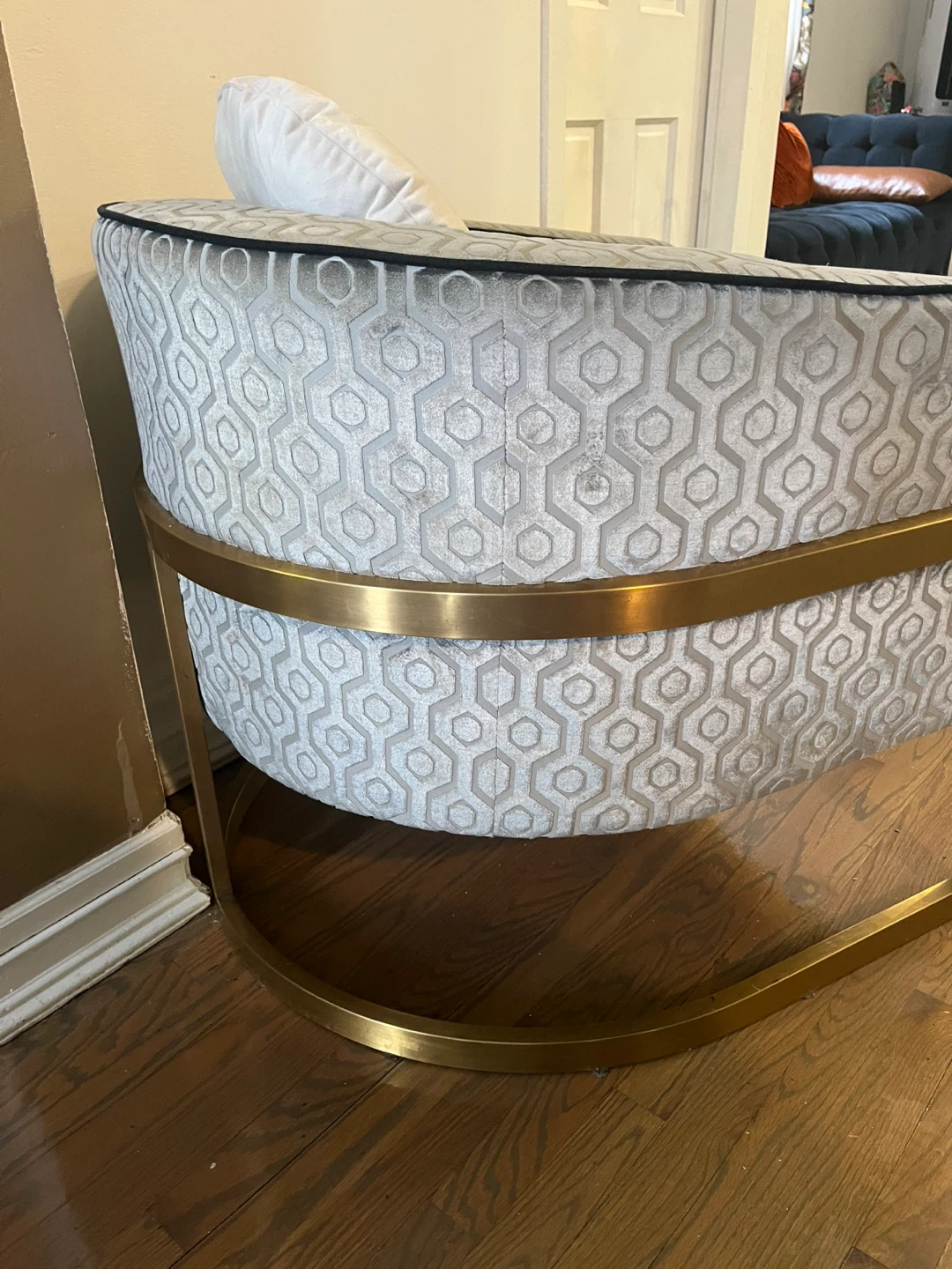 Grey Hexagon Pattern Accent Chair with Gold Base - photo 4