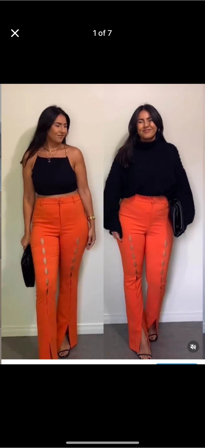 ZARA LIMITED EDITION Orange Flare Pants with Cut-Out Detail