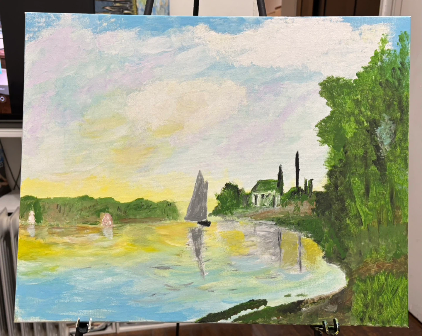 Original Landscape Painting - Sailboat and House