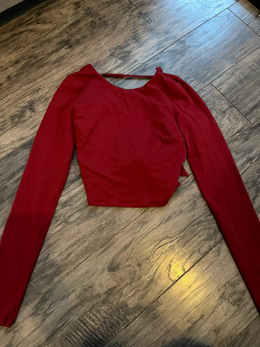 Garage Red Long Sleeve Tie Front Crop Top XS