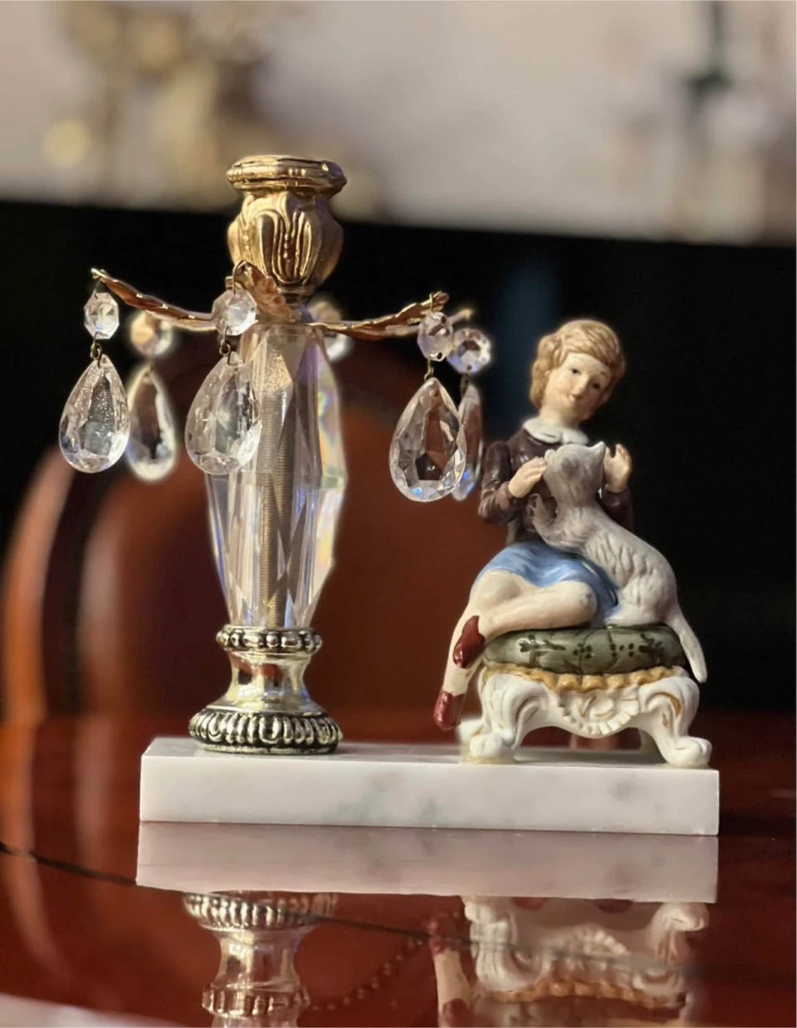 Vintage Ceramic Figurine Candle Holder with Crystals