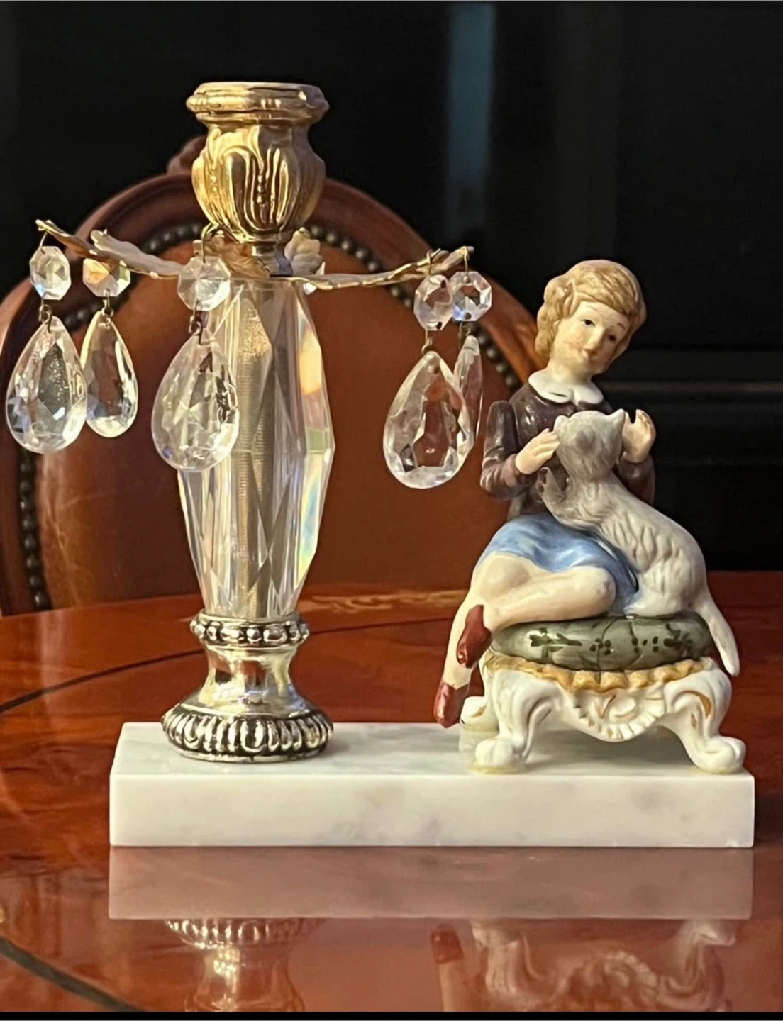 Vintage Ceramic Figurine Candle Holder with Crystals - photo 2