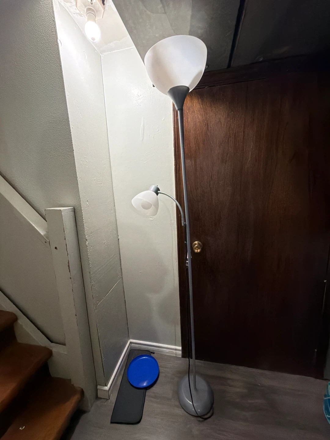 Grey Dual Head Floor Lamp with Adjustable Reading Light