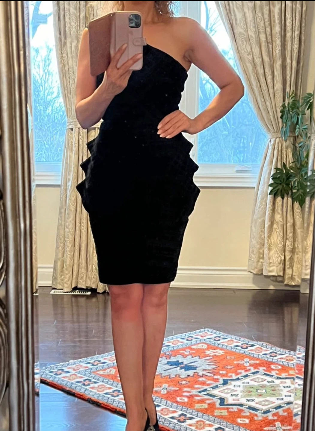 Black One-Shoulder Ruffled Dress