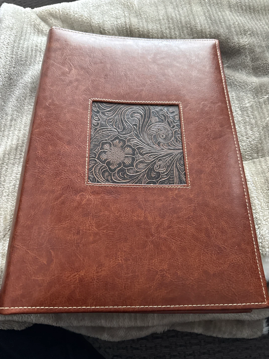Brown Faux Leather Photo Album with Embossed Design