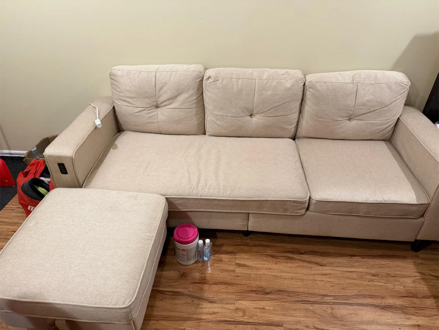 Beige Fabric Sofa with Ottoman