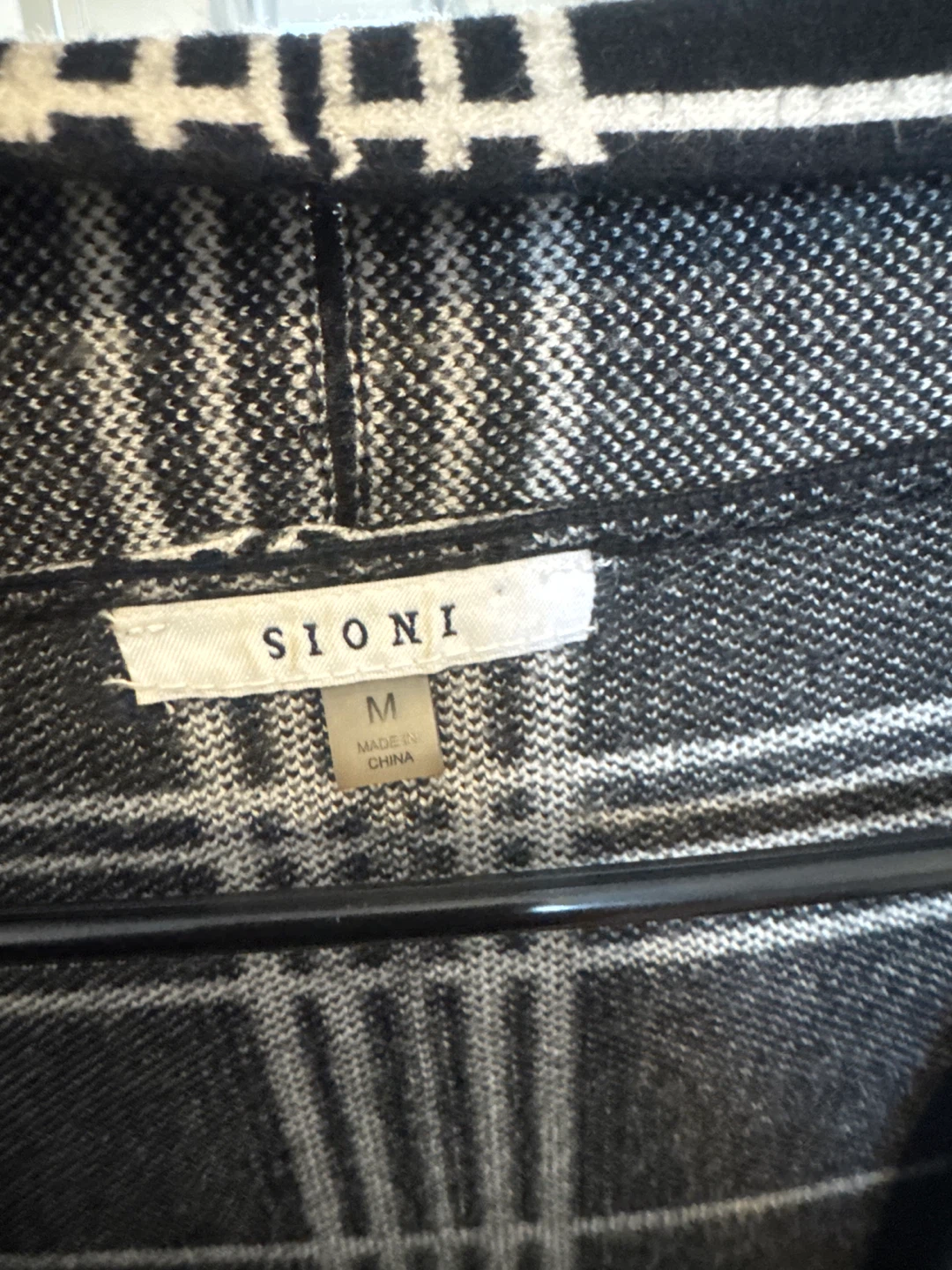 Sioni Plaid Cardigan Sweater - Black & White - Size M - photo 3