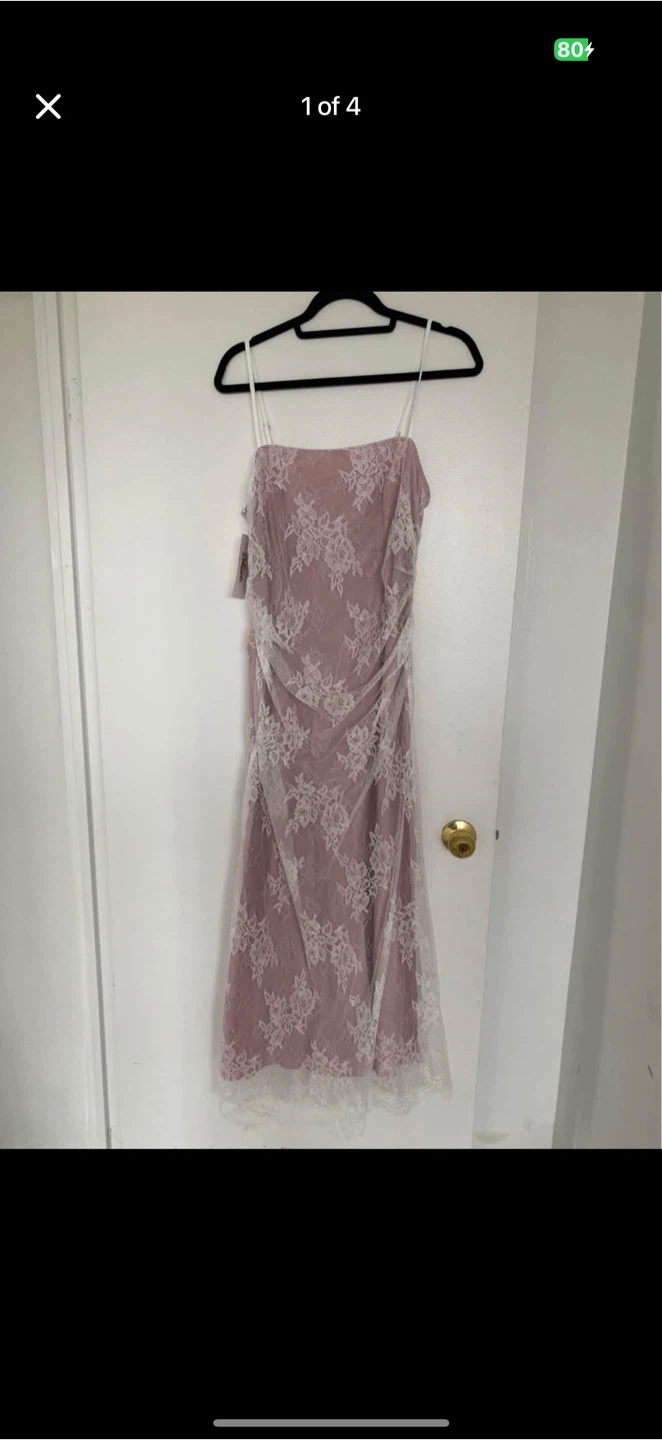Sheer Lace Maxi Dress - Pink/White