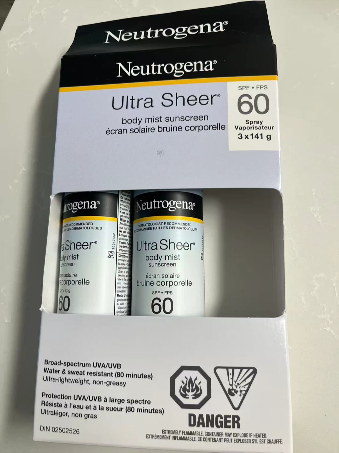 Neutrogena Ultra Sheer Body Mist Sunscreen SPF 60 (3 x 141g)