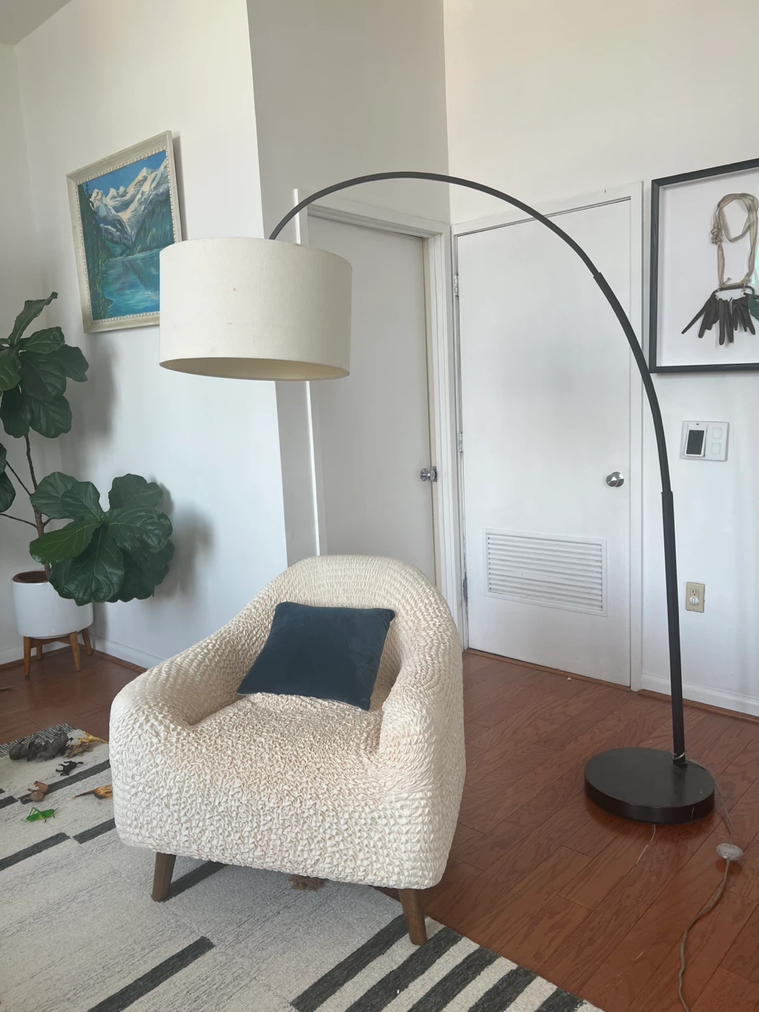 West Elm Arc Floor Lamp with Cream Drum Shade