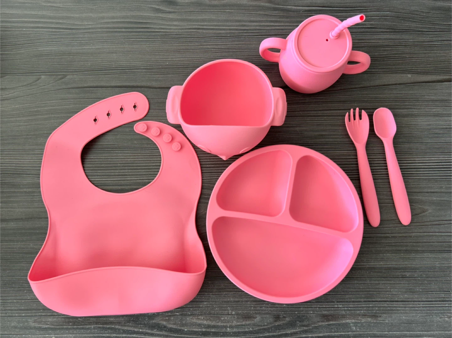 6-Piece Pink Silicone Baby Feeding Set