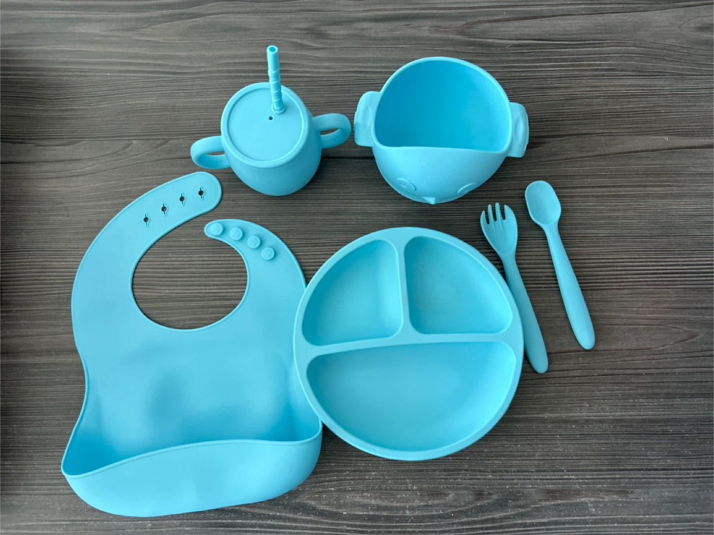 6-Piece Silicone Baby Feeding Set - Blue