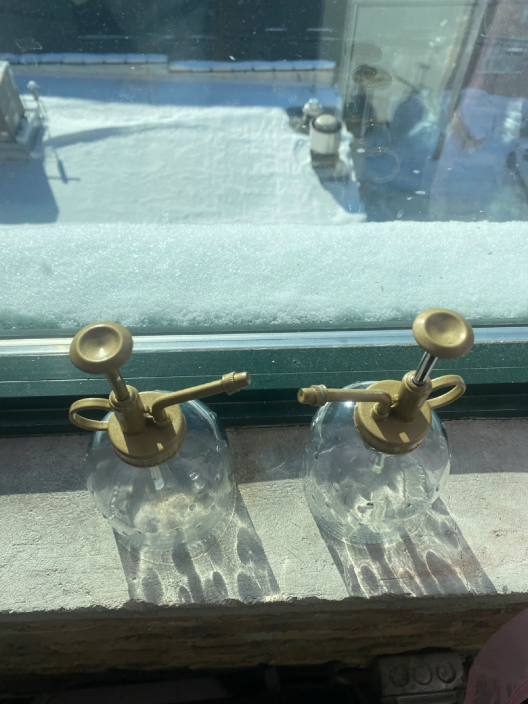 Set of 2 Clear Glass Plant Misters with Brass Accents - photo 2