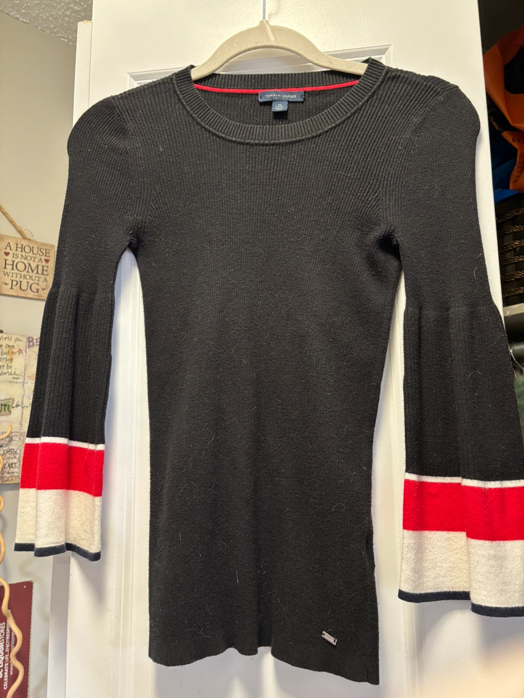 Tommy Hilfiger Black Sweater with Striped Cuffs XS