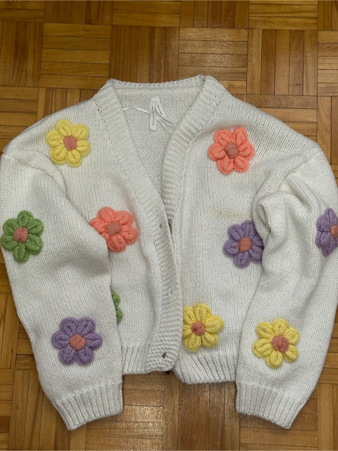 White Cardigan with Flowers