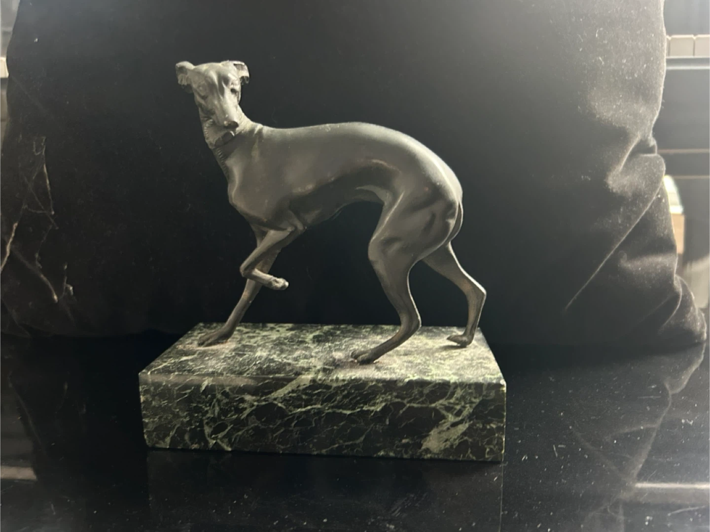 Bronze Italian Greyhound Dog Statue on Marble Base