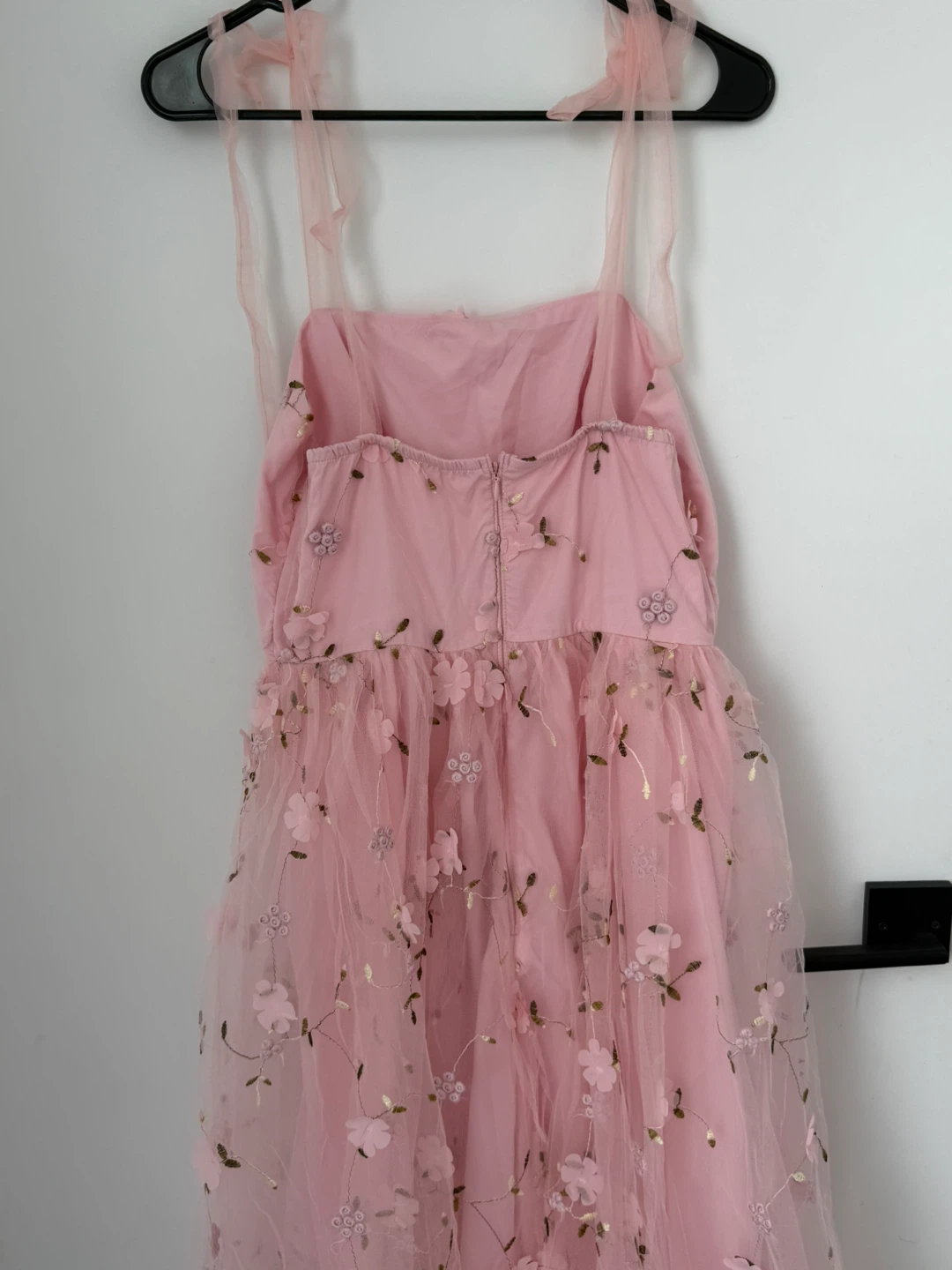 Pink Floral Tulle Dress with Tie Straps - photo 2