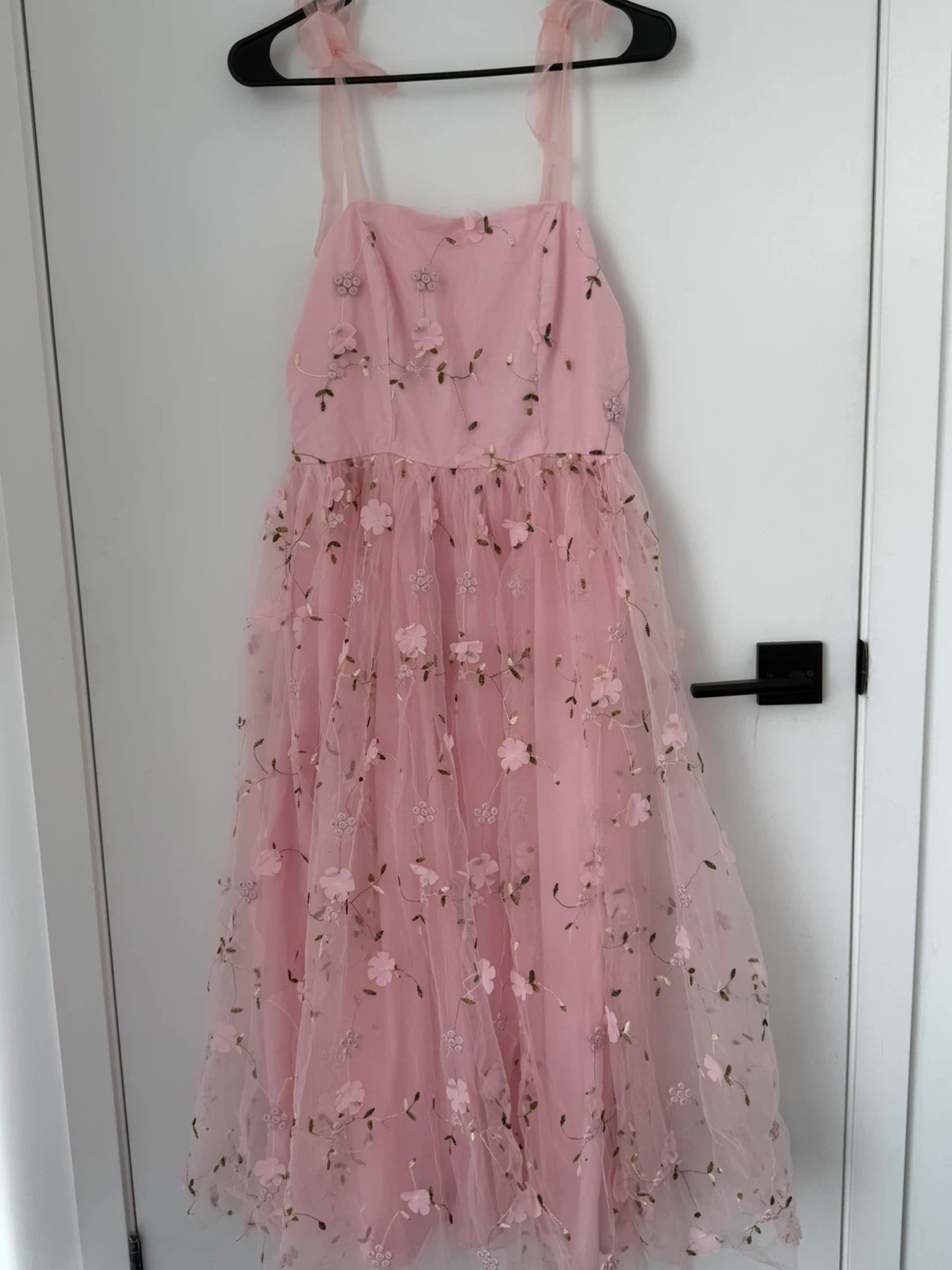 Pink Floral Tulle Dress with Tie Straps - photo 3