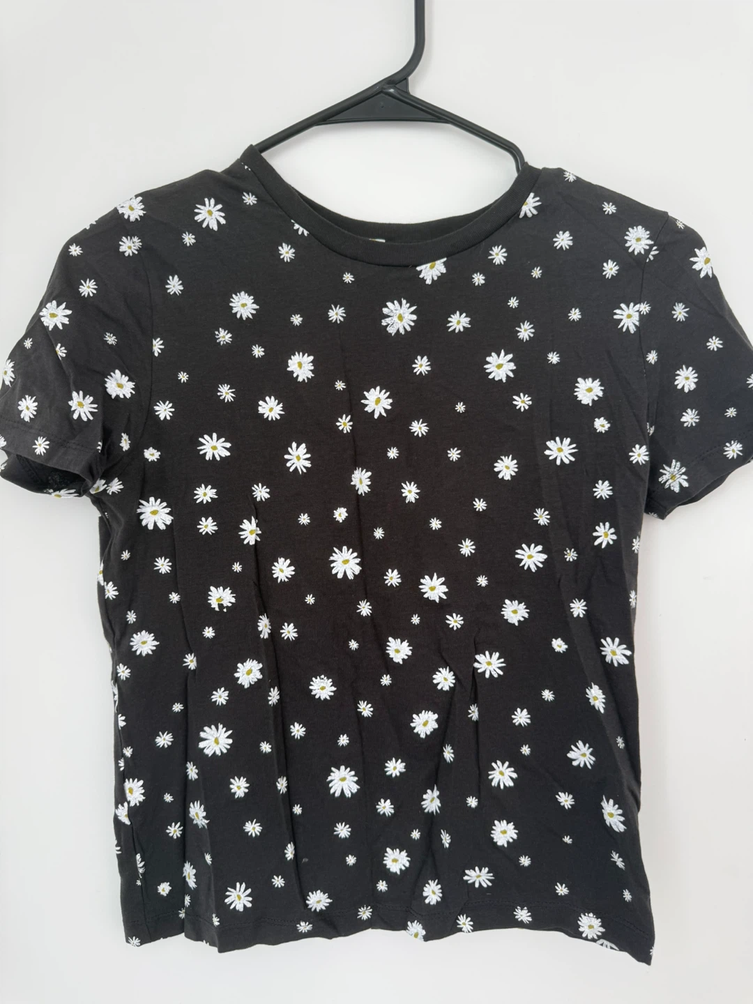 Black Daisy Print Cotton T-Shirt