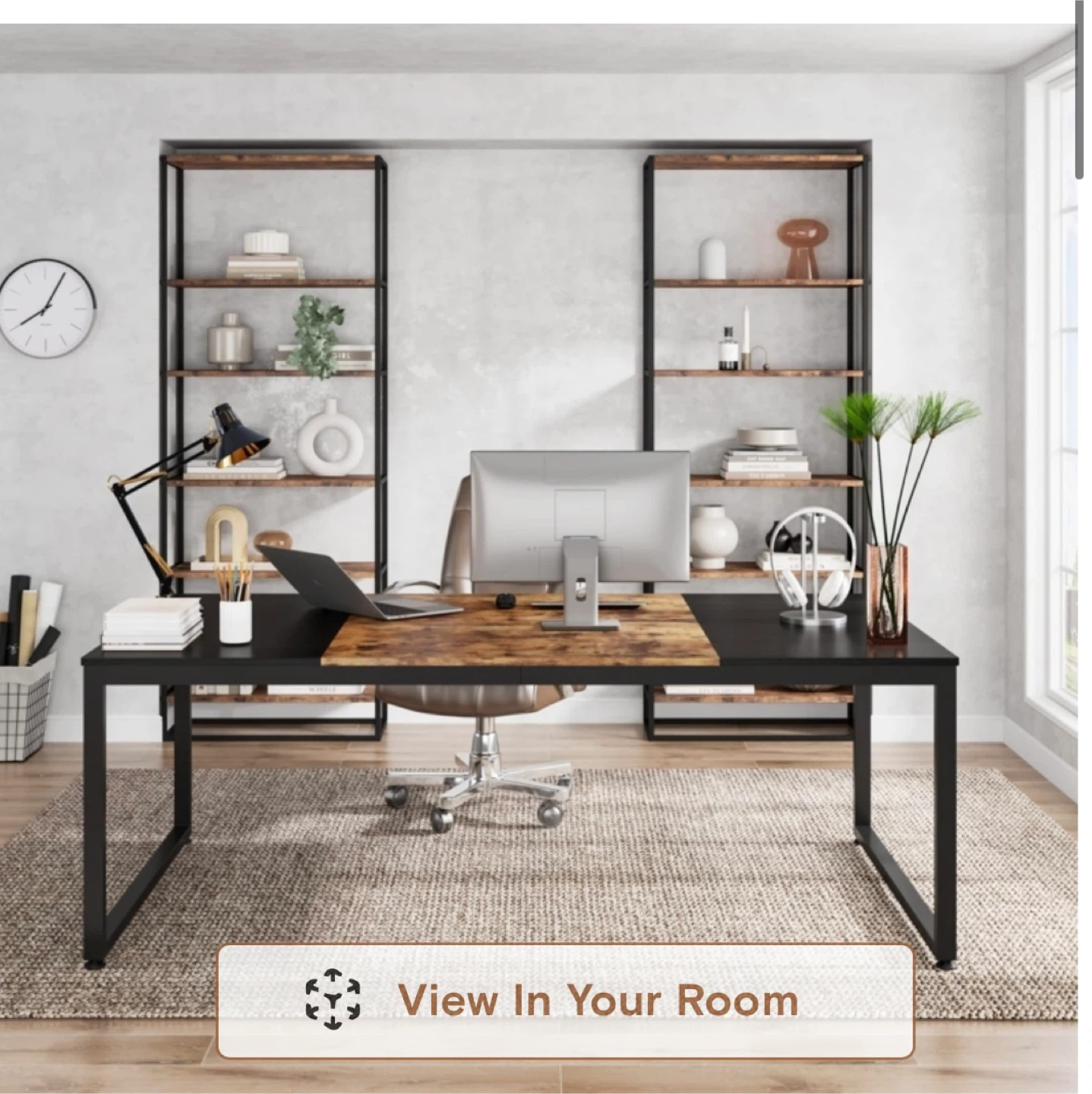 Black Metal Frame Desk with Wood Top - photo 2