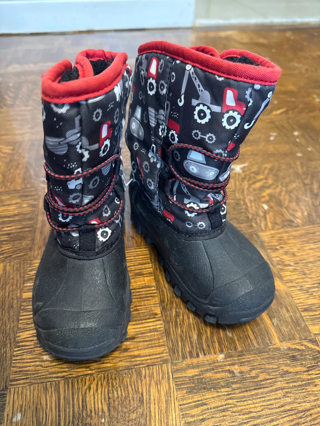 Kids' Black Construction Print Snow Boots