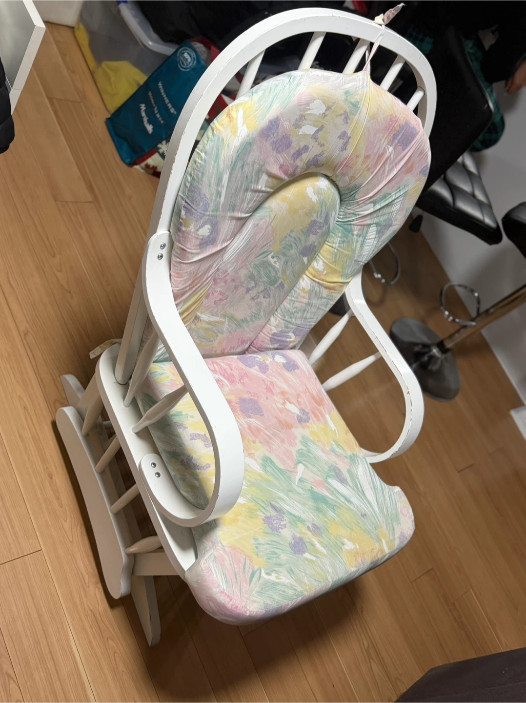 White Rocking Chair with Floral Cushions