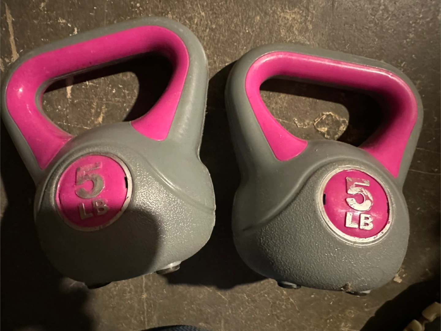 Two 5 LB Kettlebells - Grey and Pink