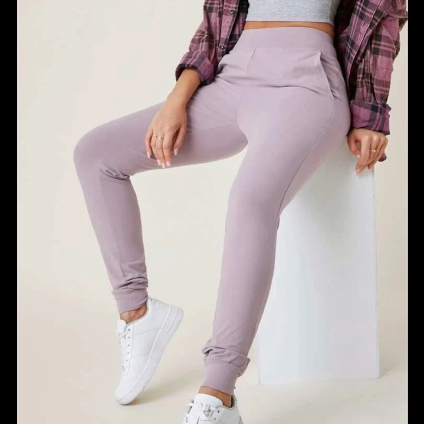 SHEIN Lilac Purple Wide Waistband Slant Pocket Jogger Pants Sz L