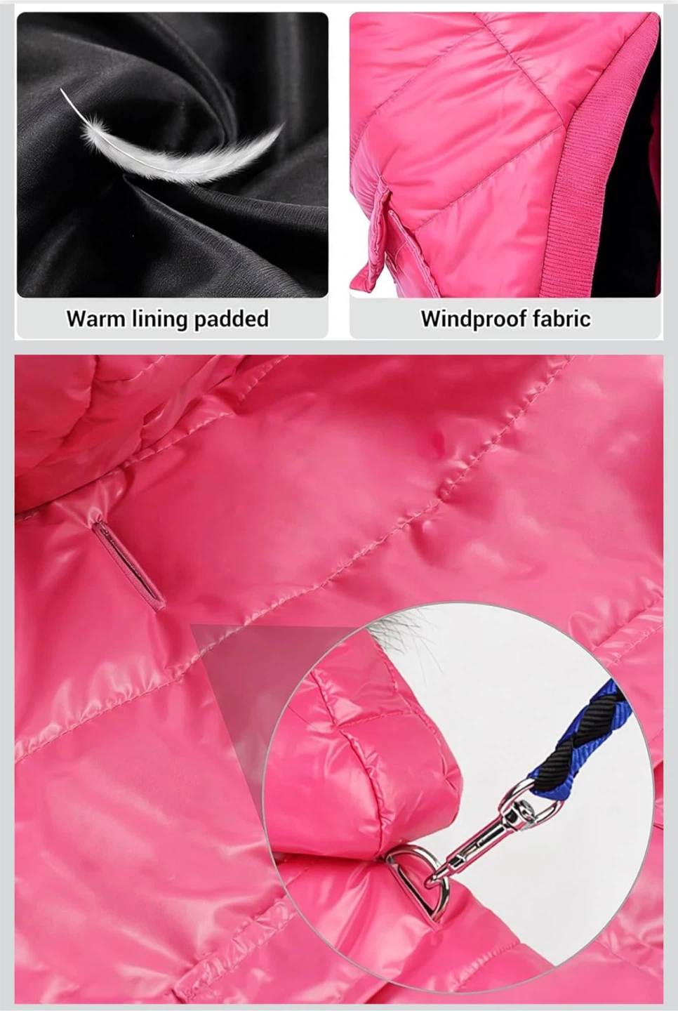 LESYPET Pink Dog Puffer Jacket with Leash Hole - Size XL - photo 4