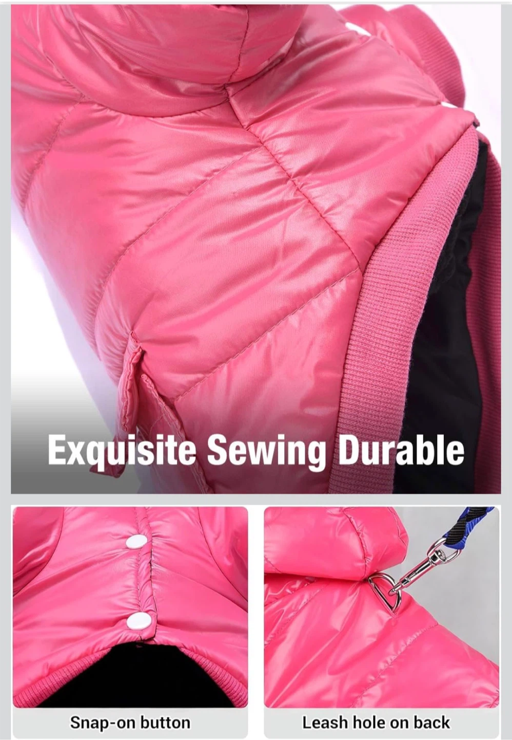 LESYPET Pink Dog Puffer Jacket with Leash Hole - Size XL - photo 3