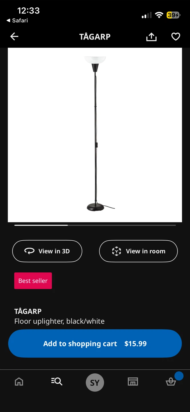 IKEA TÅGARP Floor Uplighter, Black/White - photo 3