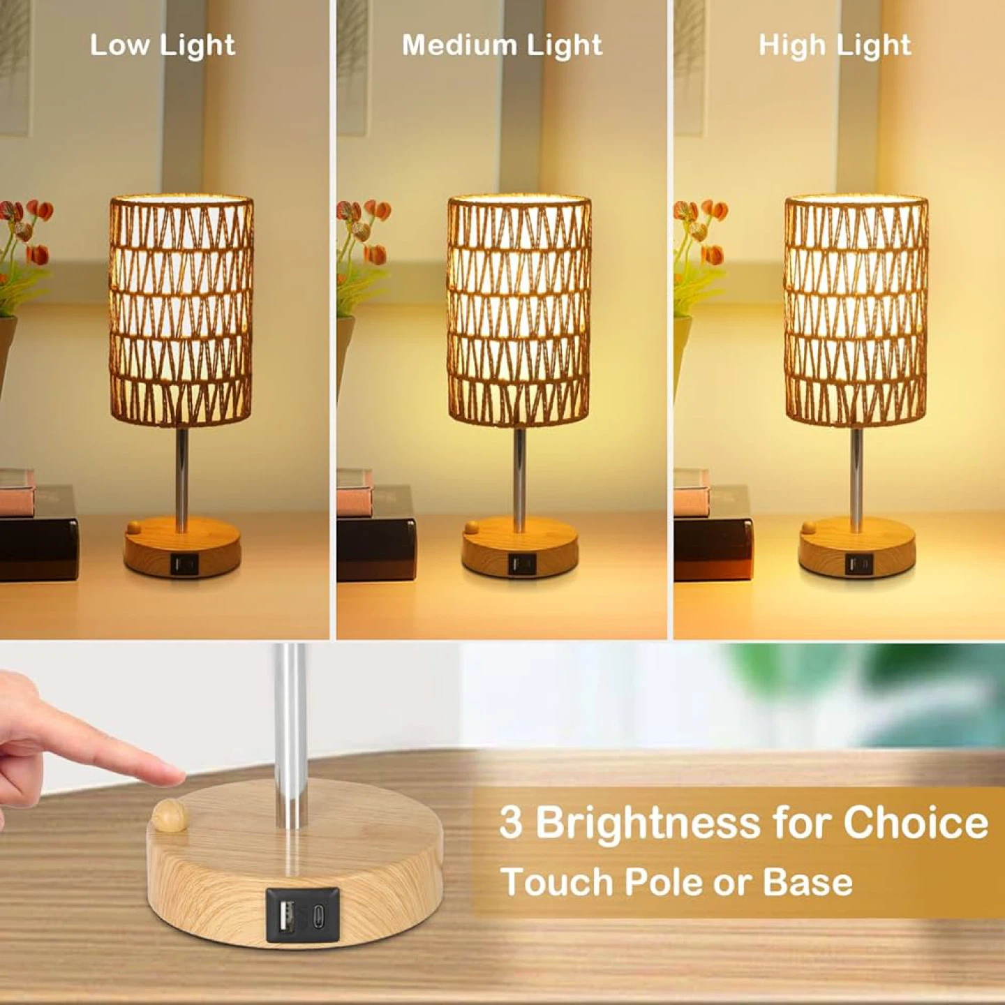 Touch Control Table Lamp with USB Charging Ports - photo 4
