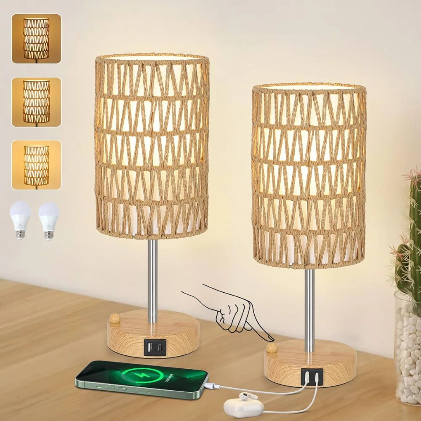Touch Control Table Lamp with USB Charging Ports