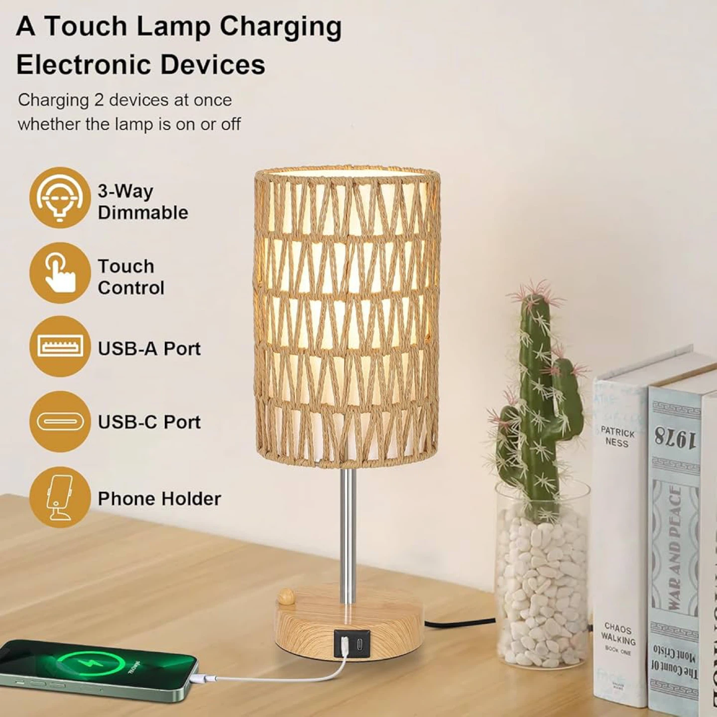 Touch Control Table Lamp with USB Charging Ports - photo 2