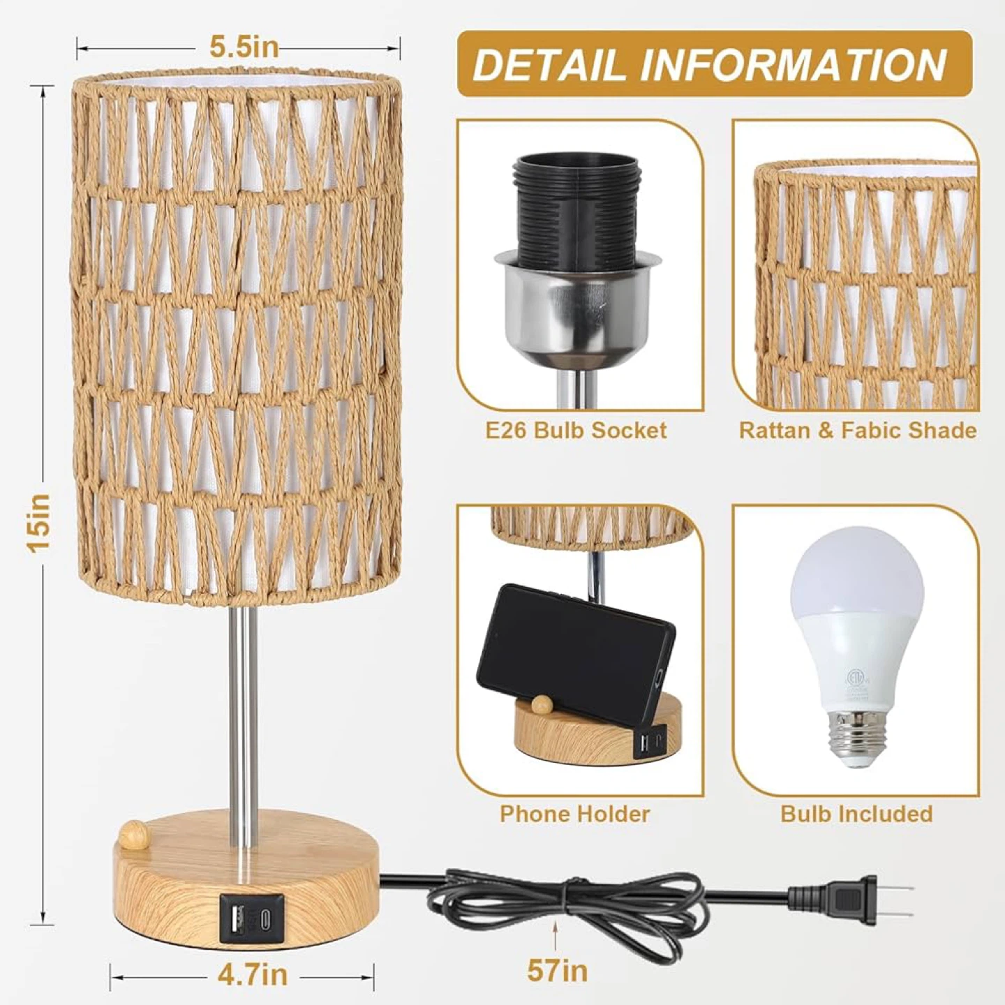 Touch Control Table Lamp with USB Charging Ports - photo 3